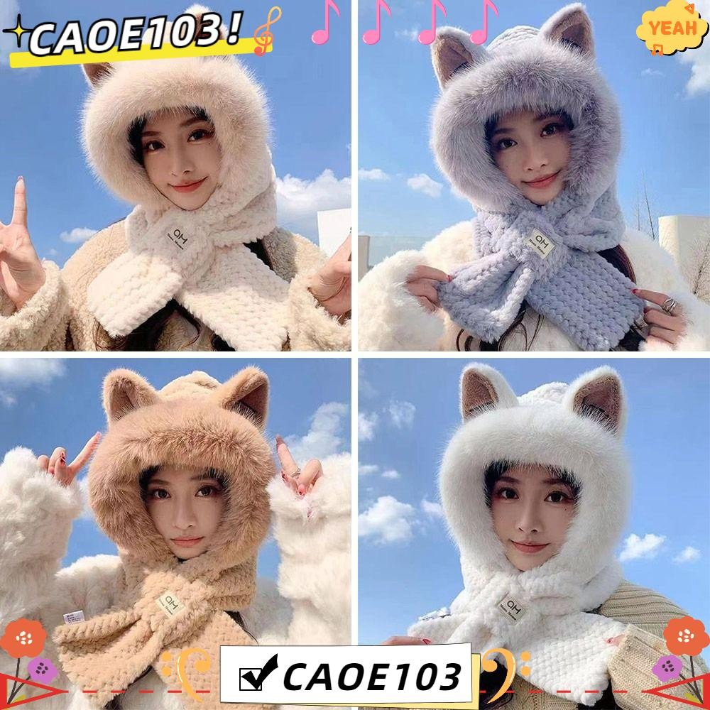 Caoe103 แบบบูรณาการหมวกผ้าพันคอ,ตุ๊กตาหนาหมวกหมวกผ้าพันคอ,ฤดูหนาวสบายๆนุ่มWindproofหมวกป้องกันหูกลางแจ้ง