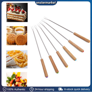 Takoyaki Stick Stainless Steel Barbecue Stick Long Wooden Handle Takoyaki Stick Party Dessert Fork