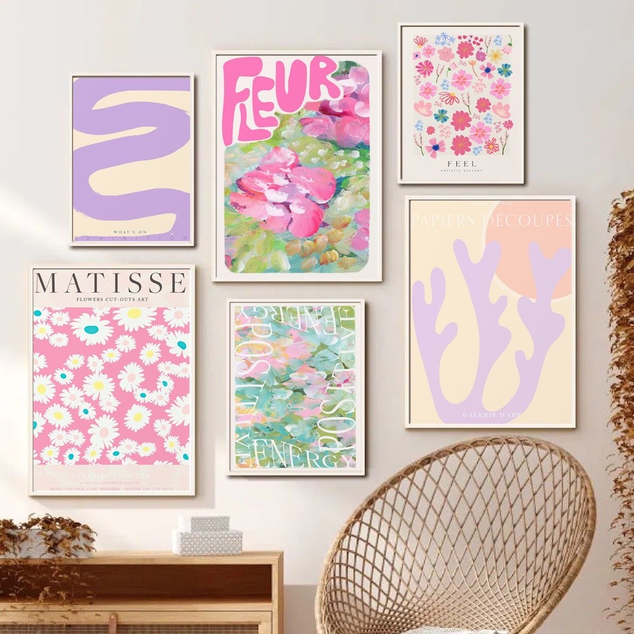 Matisse ดอกไม้พาสเทลสีชมพู Wall Art ภาพวาดผ้าใบ Nordic โปสเตอร์และพิมพ์ภาพผนังสําหรับห้องนั่งเล่น Decor