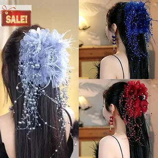 BL ผู้หญิงหรูหราตาข่ายดอกไม้ไข่มุก sels กิ๊บติดผมหญิงปุยผม Claws อุปกรณ์เสริมผม Headdress A
