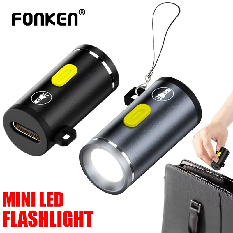 Fonken ไฟฉาย LED ขนาดเล็ก USB-C ชาร์จ 1W ไฟฉุกเฉินสําหรับกลางแจ้งแบบพกพาไฟฉายโคมไฟ