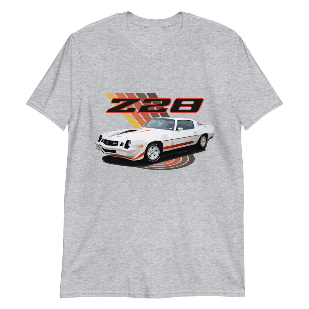 1979 สีขาว Camaro Z28 Retro 70S 1970S กล้ามเนื้อรถเสื้อยืดแขนสั้น
