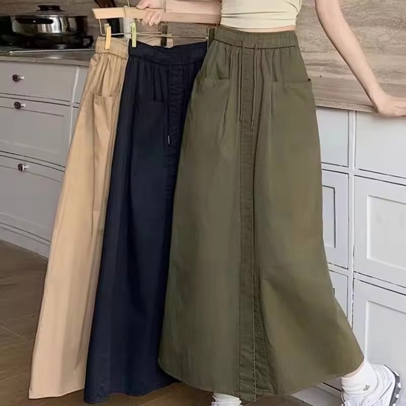 กระโปรงทรงเอ กระโปรงยาวสไตล์เกาหลี ผ่าหน้า เอวสูง ฟรีไซส์ เอวยืด Long Skirt for women