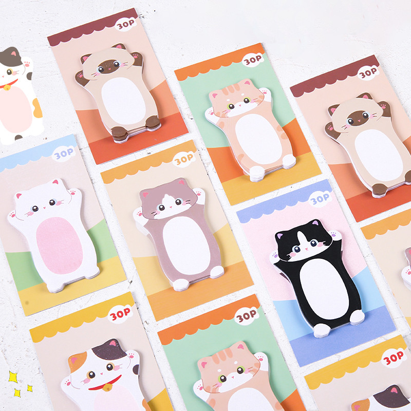 30แผ่น น่ารัก การ์ตูนแมว ชุด โน้ตเหนียวโรงเรียนสํานักงานแบบพกพามินิแผ่นบันทึกคิตตี้รูปกระดาษโน้ต