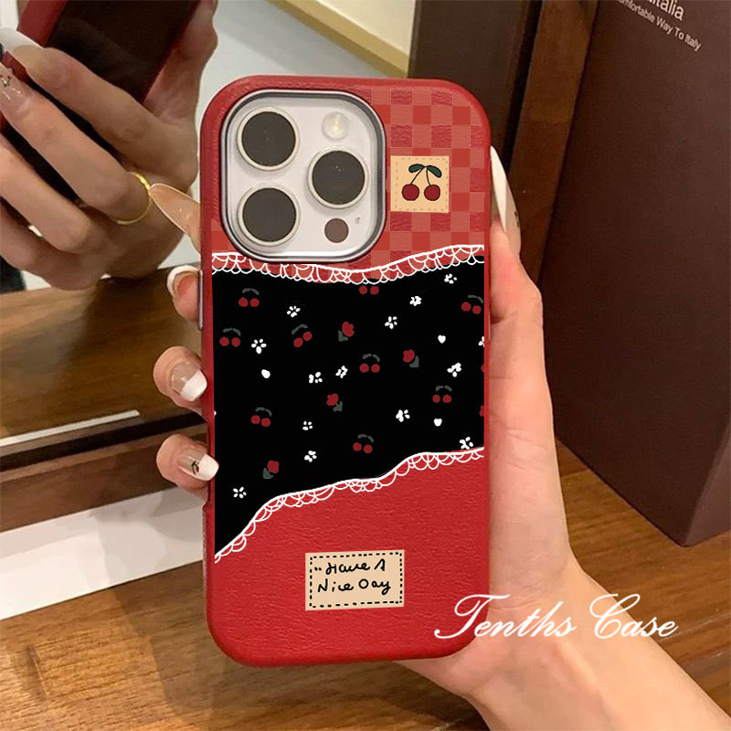 ใช้งานร่วมกับสําหรับ IPhone 16 11 15 14 13 12 Pro Max 16E Xs X Xr 8 7 6 Plus ลายสก๊อตดอกไม้ขนาดเล็กเชอร์รี่หนังธรรมดารูปแบบเลนส์ชุบกรอบเคสโทรศัพท์ปกอ่อน - รูปที่ 2