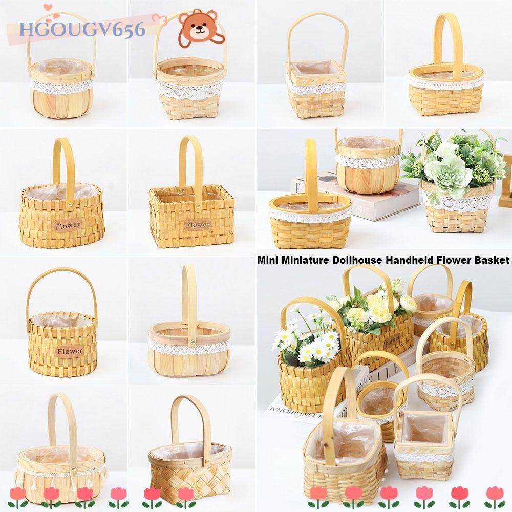 HGOUGV656 ตะกร้าทอมือ,แฟชั่นมินิจิ๋วตุ๊กตาตะกร้า,คุณภาพสูงทําด้วยมือ DIY กระดาษ Vine ตะกร้าดอกไม้มือถือสําหรับตุ๊กตา BJD/สําหรับ Ob11 ตุ๊กตา