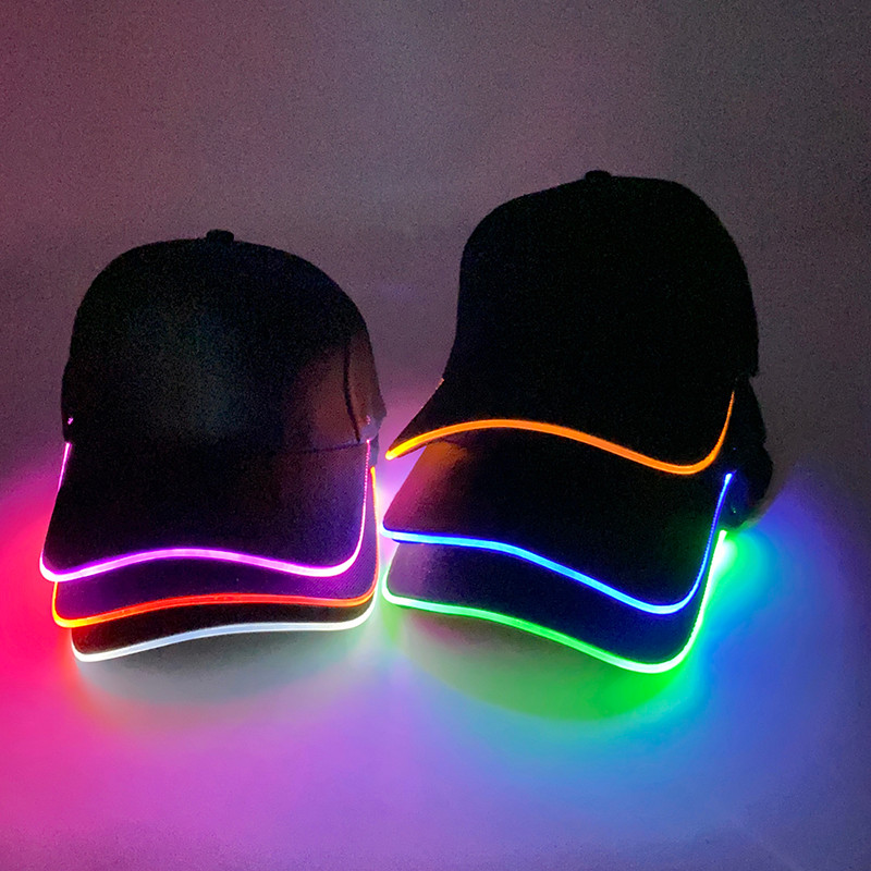 LED Luminous Hip Hop Rap หมวกอินเทรนด์ Light Up หมวกเบสบอลเรืองแสง DJ Dance NightClub Bar Party Props Neon Hiphop หมวกอุปกรณ์