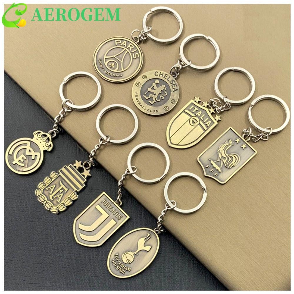 AEROGEM พวงกุญแจฟุตบอล จี้โลหะ พวงกุญแจฟุตบอล หมวกทีมฟุตบอล Paris Real Madrid จี้