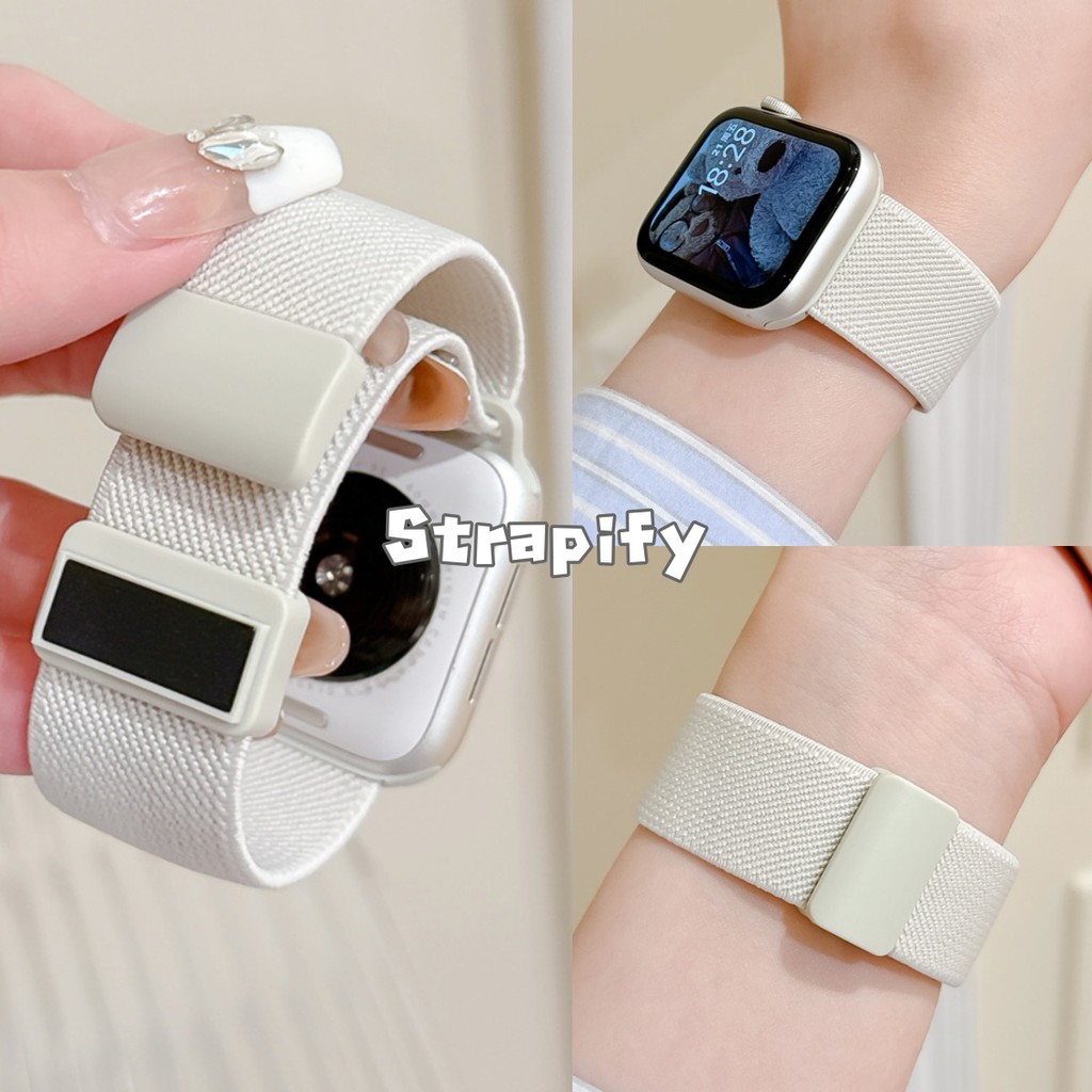 ไนลอนยืดหยุ่น Magnetic buckle สําหรับ applewatch series 10 S9 s8 7 6 5 4 3 2 1 SE2 ULTRA2 T900 T800 