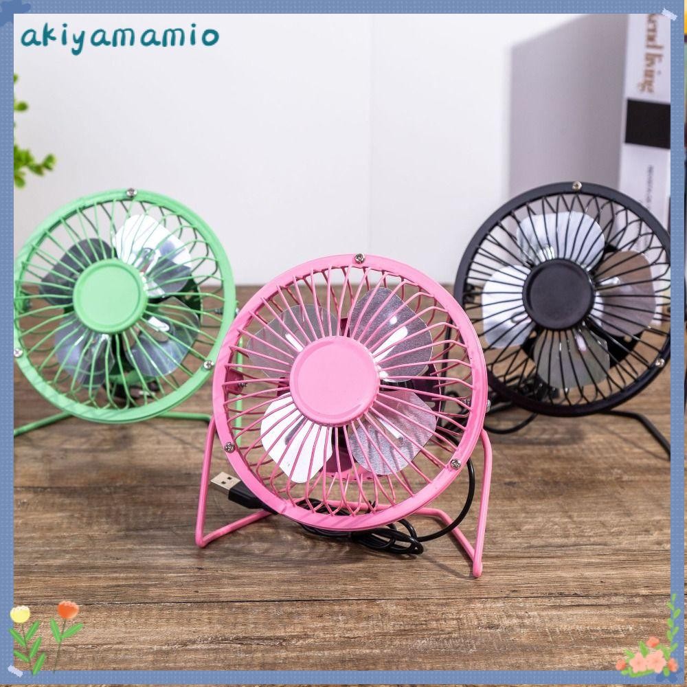 AKIYAMAMIO พัดลม USB ขนาดเล็ก, Ferroalloy พัดลมตั้งโต๊ะ 4 นิ้ว, USB-Powered หมุนได้ 360 องศาลมแรงพัดลมระบายความร้อนเงียบโฮมออฟฟิศ