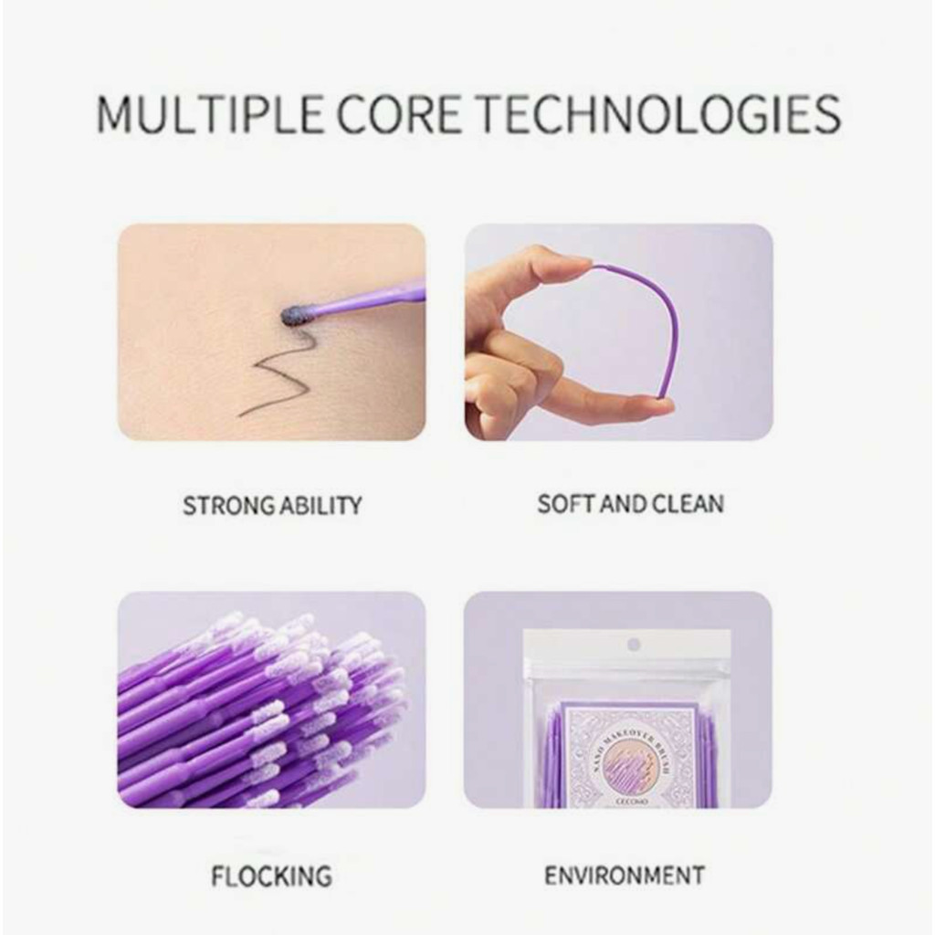 GECOMO 100 ชิ้น แปรงลิป Nano ขนแปรงละเอียด สำหรับแต่งหน้าและขนตา แบบใช้แล้วทิ้ง Multi-functional - รูปที่ 3