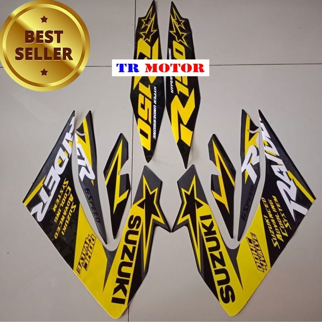 - สติ๊กเกอร์ Striping เสามอเตอร์ไซค์ suzuki satria fu raider f 150 2014 2015 สีดําสีเหลืองรายการคุณภ