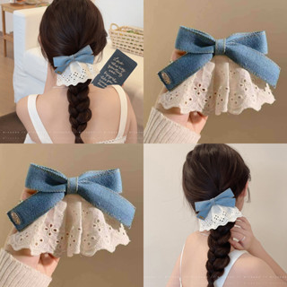 ลูกไม้ฝรั่งเศสกิ๊บคลิปด้านข้างแฟชั่นผ้ายีนส์โบว์ฤดูใบไม้ผลิค…