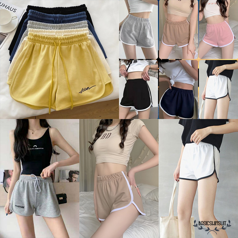 🧡Basic swimsuit💛 ฤดูร้อน กางเกงขาสั้นกีฬา สีทึบ ทรงหลวม เอวยางยืด ราคาถูกและสบาย