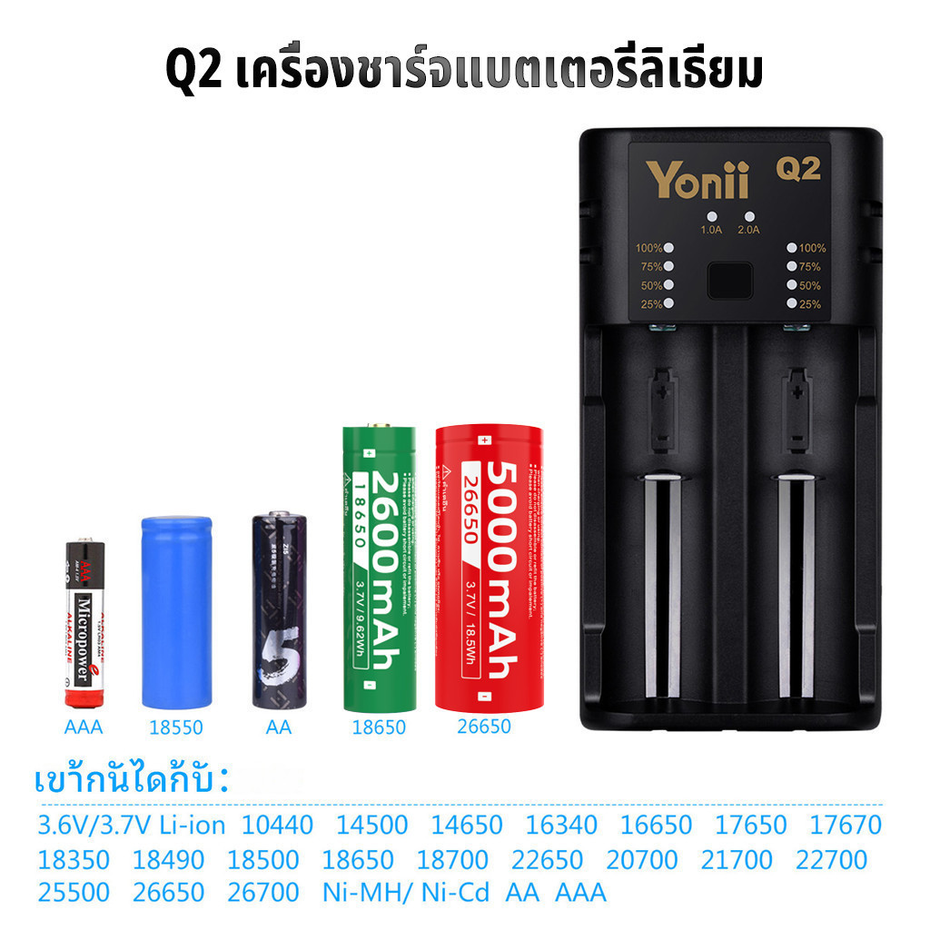Yonii เครื่องชาร์จแบตเตอรี่ รองรับ AAA/AA 18650/21700/16340/26650/14500 เครื่องชาร์จแบตเตอรี่ รางชาร์จ 1.2V/3.6V/3.7V