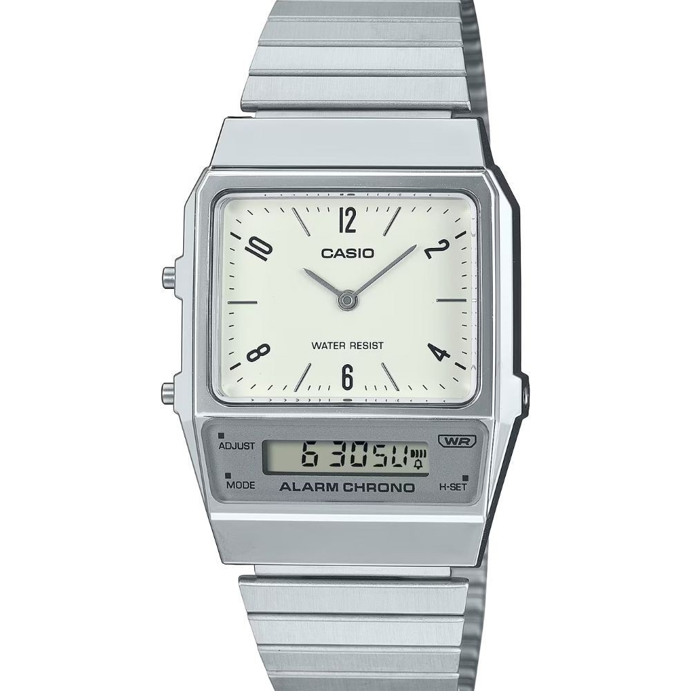 CASIO นาฬิกาข้อมือ รุ่น AQ-800E-7A2DF สายสเตนเลสสตีล สีขาว