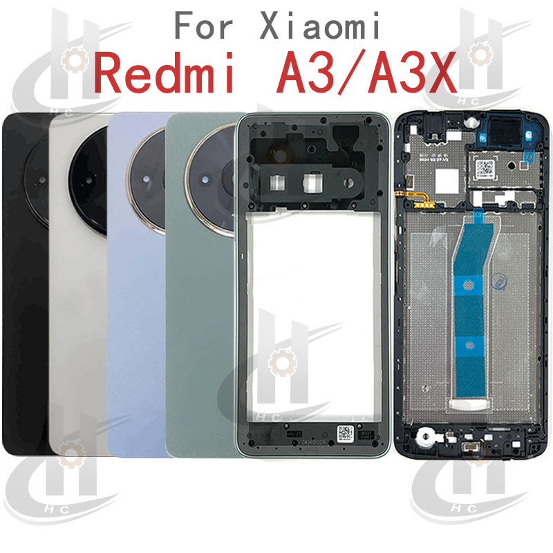 สําหรับ Xiaomi Redmi A3 / A3X 23129RN51X แบตเตอรี่ฝาหลังกรอบกลาง + ปุ่ม + กรอบด้านหน้า LCD + กรอบเลนส์กล้อง