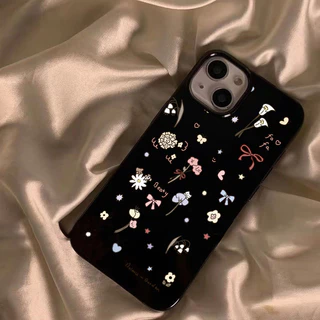 สำหรับ iPhone 16 Pro Max เคส ไอโฟน สีดำมันTPUซอฟท์เคส กันกระแทกกล้องป้องกัน โบว์ดอกไม้ เข้ากันได้กับ 14 13 12 Pro 11...