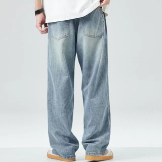 Mixseven-กางเกงยีนส์ผู้ชาย ทรงหลวม ย้อนยุค สไตล์เกาหลี baggy jeans ทรงกระบอก แฟชั่น ผ้ายีนส์นิ่ม ใส่สบาย