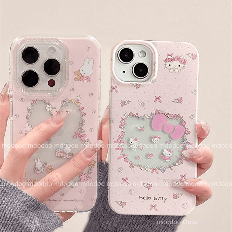 เคส for OPPO Reno 5F 4Z 6 5 Pro 4G 4 F 2F 2Z 2 3 4F Lite A93 A94 5G A39 F1S A71 F5 A83 A1 F7 A57 2016 Lovely Girl Gift Ultra Thin Straight edge Fine Hole Lens protection Anti-fall Back Cover screenful Kitty Miffy Pink Clear Soft Phone Case TM 55