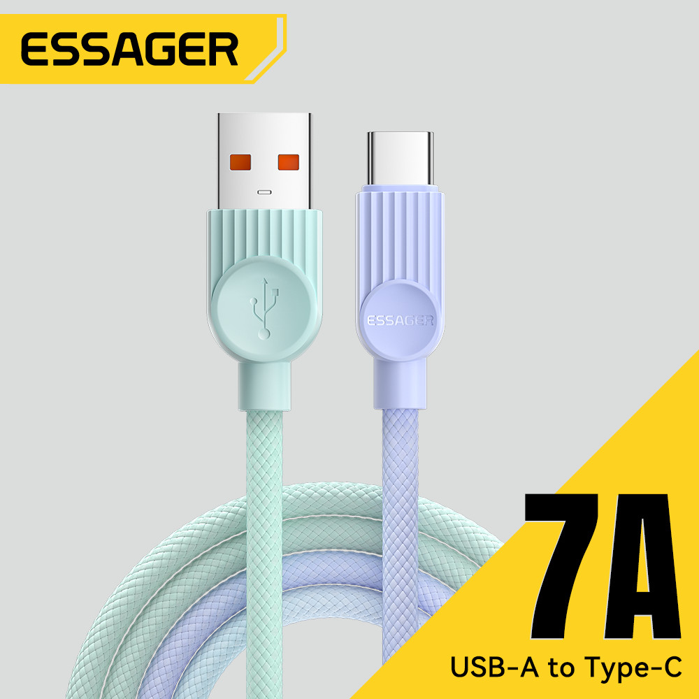 Essager 7A 100W USB-A ถึง Type-C Super Fast สายชาร์จข้อมูล Dual สีสายถักสําหรับ Infinix Huawei