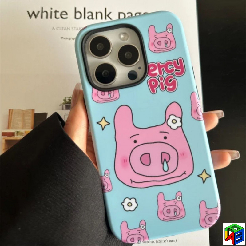 Martha Piglet สําหรับ iPhone 17/16Pro เคสโทรศัพท์ iPhone 15ProMax ฟิล์ม 2-in-1 14/13/12/11Promax Xsmax 7/8plus เคสป้องกันการตกสองชั้น