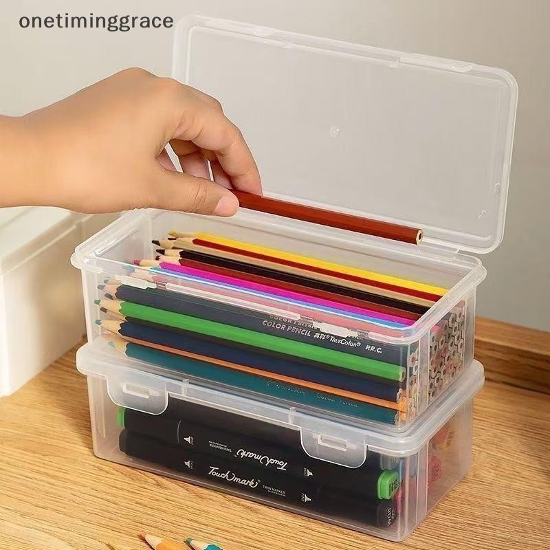 Onetiminggrace 1/4 ชิ้น กล่องพลาสติกใสขนาดใหญ่พร้อมฝาปิดบานพับ สําหรับเครื่องประดับ เครื่องใช้ในบ้าน และสํานักงาน OMA