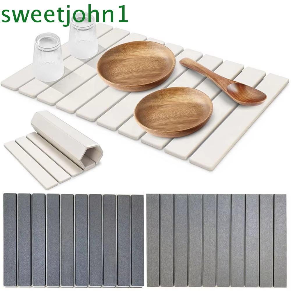 SWEETJOHN จาน Drainer Mat, ดูดซับแผ่นหินพับได้, พรมห้องน้ํา Nonslip|แผ่นรองจานเคาน์เตอร์