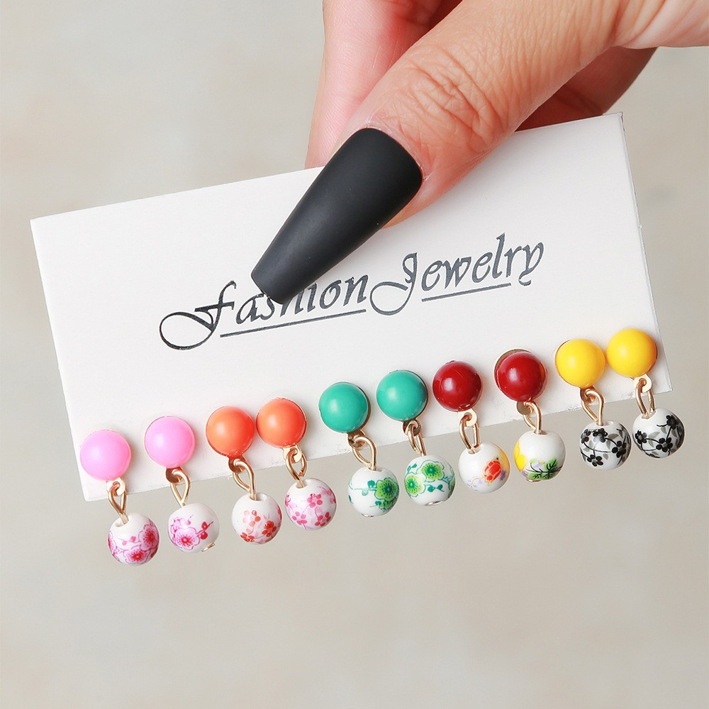 ต่างหูแฟชั่นสตรีชุด 5 คู่ RIK JW06 ต่างหูสตั๊ดแหวนทรงกลมสุดเท่