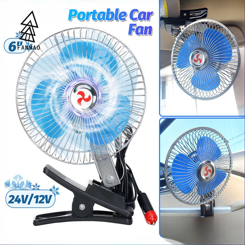 FANMAODZ พัดลมติดรถยนต์ 12V/24V Clip-On Cooling Car Fan Mini Vehicle Window Dashboard พัดลมระบายความร้อนปรับได้