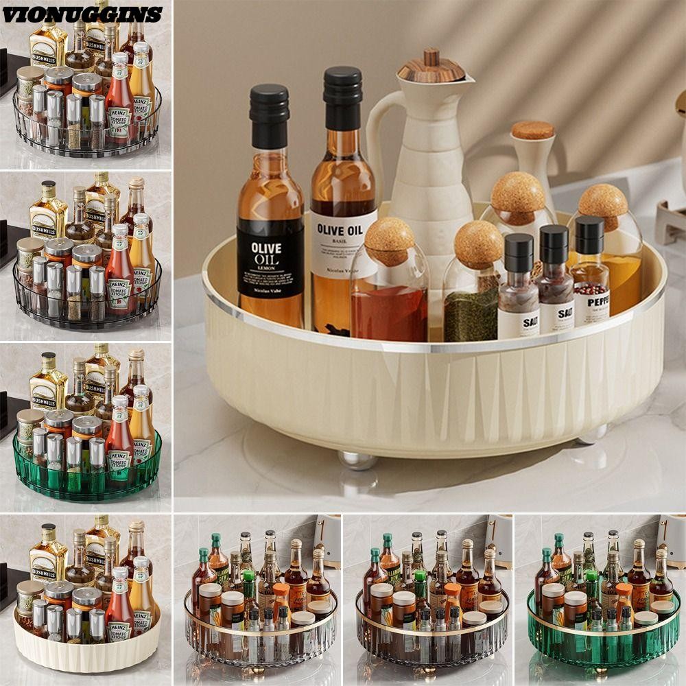 Vionuggins 360 ถาดหมุน, 21/27 ซม.เครื่องปรุงรส Organizer Storage Rack, ลื่นพร้อมฐานพร้อมแผ่นเสียงกล่องเก็บเครื่องสําอางห้องครัว
