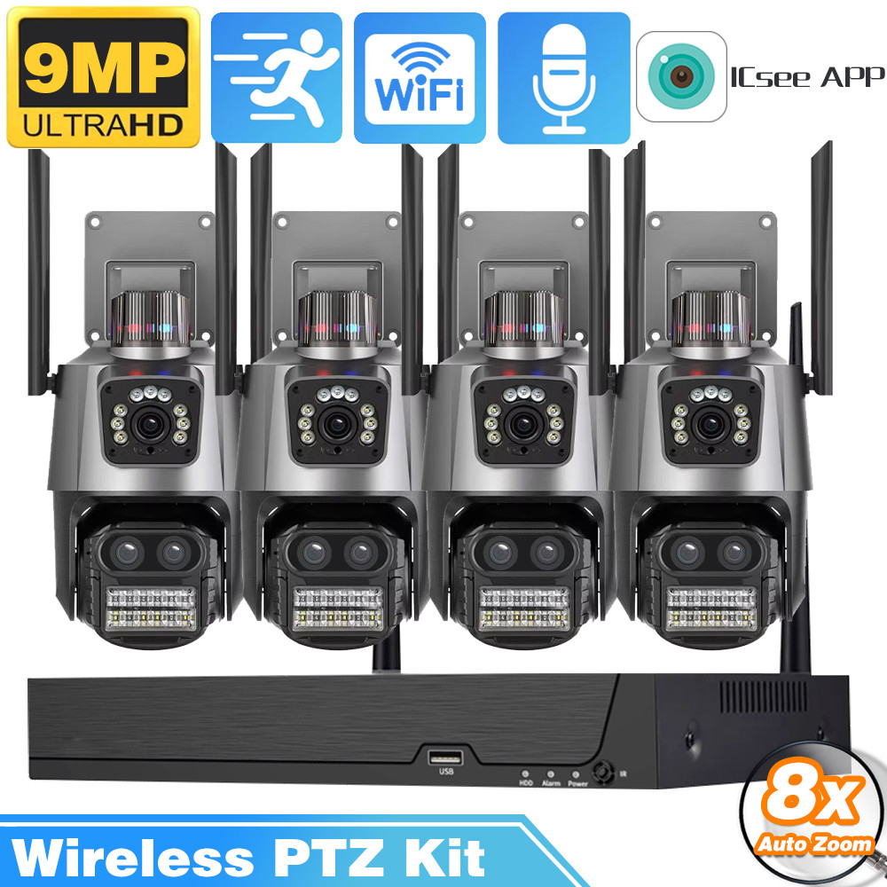 สามเลนส์ PTZ IP กล้อง 8X ซูมกลางแจ้ง 6K 9MP WiFi Security กล้องการติดตามอัตโนมัติ Wirelss กล้องวงจรป