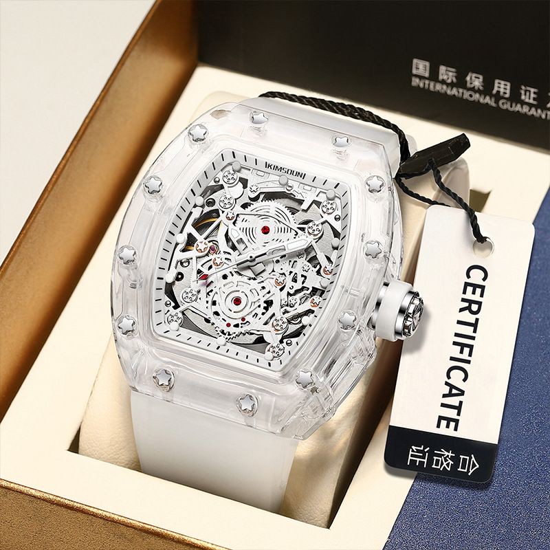 FGFDD Barrel-Shaped Automatic Mechanical Watch นาฬิกาผู้ชายแฟชั่นนาฬิกาผู้ชาย Hollow Richard Miller 