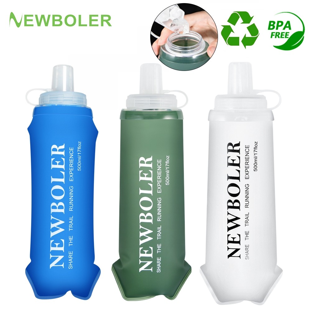 NEWBOLER 300ml 500ml 700mlSoft Flask TPU ซิลิโคนขวดน้ําพับได้กีฬากลางแจ้งท่องเที่ยววิ่งขี่จักรยานขวดน้ําแบบพกพา