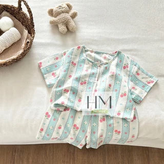 ชุดนอนเด็ก ชุดนอนกระดุมน่า แขนสั้นขาสั้น เสื้อผ้าฤดูใบไม้ผลิ แฟชั่นสไตล์เกาหลีสุดน่ารัก Size80-120cm