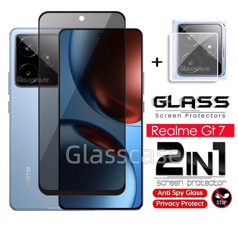 2 IN 1 ความเป็นส่วนตัวป้องกันหน้าจอฟิล์มกระจกนิรภัยสําหรับRealme Gt 7 8 T Pro 7T Gt7 Gt7T Gt8 Gt8Pro RealmeGt7Tกล้องกลับเลนส์ป้องกันกระจกด้านหน้าฟิล์มป้องกันคลุมทั้งหมด