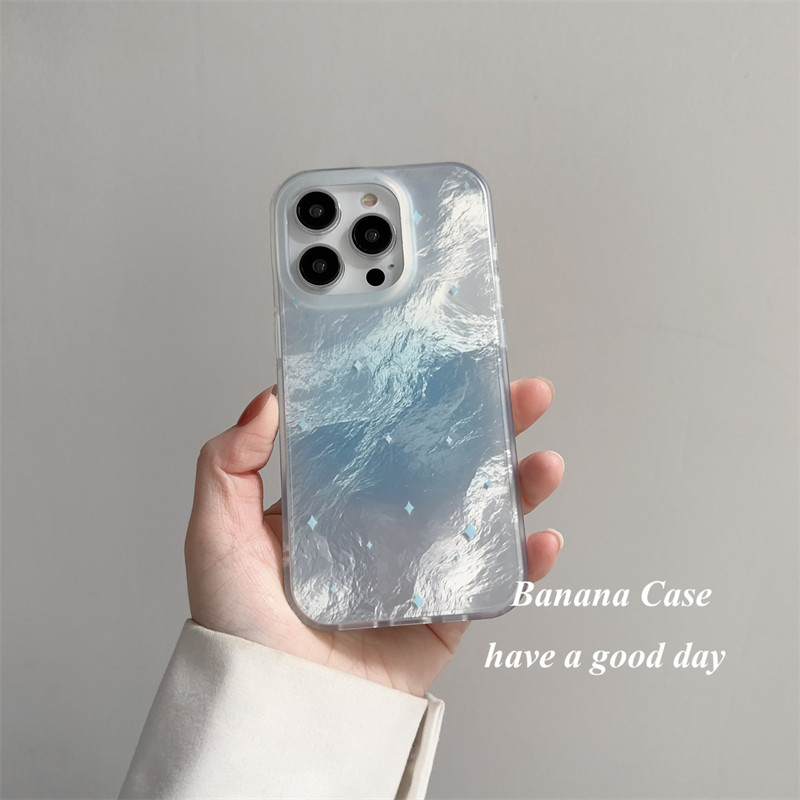 Huiwanju Iceland blue smudge ที่ใช้งานได้ iPhone16promax เคสโทรศัพท์มือถือ iPhone15promax รูปแบบดีบุก 13 เคสโทรศัพท์มือถือ 14pro ป้องกันการตก 11 เคสป้องกัน 12 แข็ง