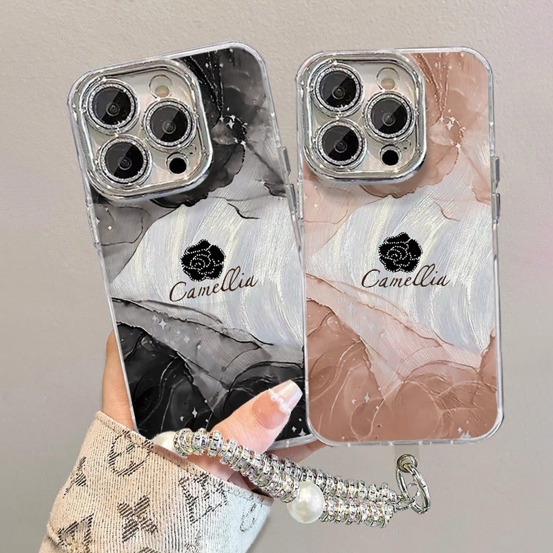 จัดส่งทันที เคสไอโฟน11 13 14 15 16 Pro Max หมึกกันกระแทก Camellia Hard Case For iPhone 13PM,16PM,15PM,14PM,12PM