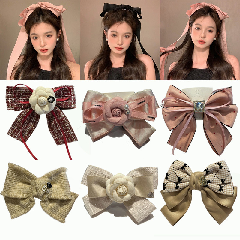 กิ๊บติดผมคอลเลกชัน-2French Elegant Bow Hairpins Retro Camellia ดอกไม้คลิปด้านบนวันเกิด Christmas Party เครื่องประดับผม