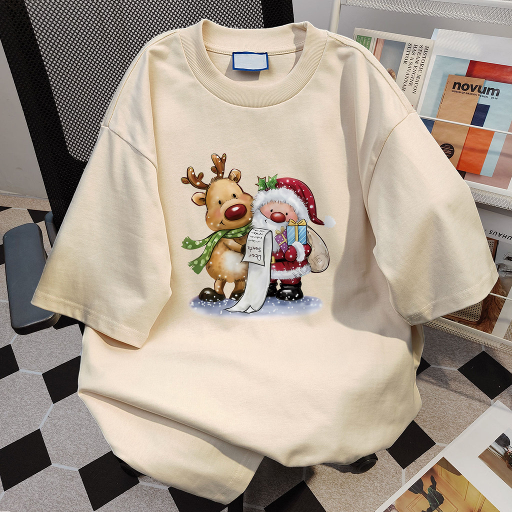 christmas t shirt TIHIK เสื้อยืดแดง oversize ผ้าฝ้าย100 สกรีนเสื้อคริสมาสต์ I001127