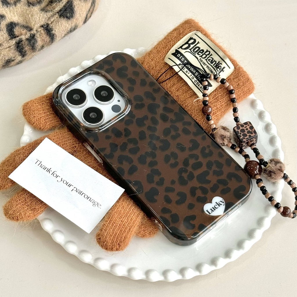 เคสไอโฟน เคสโทรศัพท์ลายเสือดาวสีเข้ม เคสไอโฟน13 ทนทาน IMD ป้องกันลื่น สำหรับ iPhone 16-13
