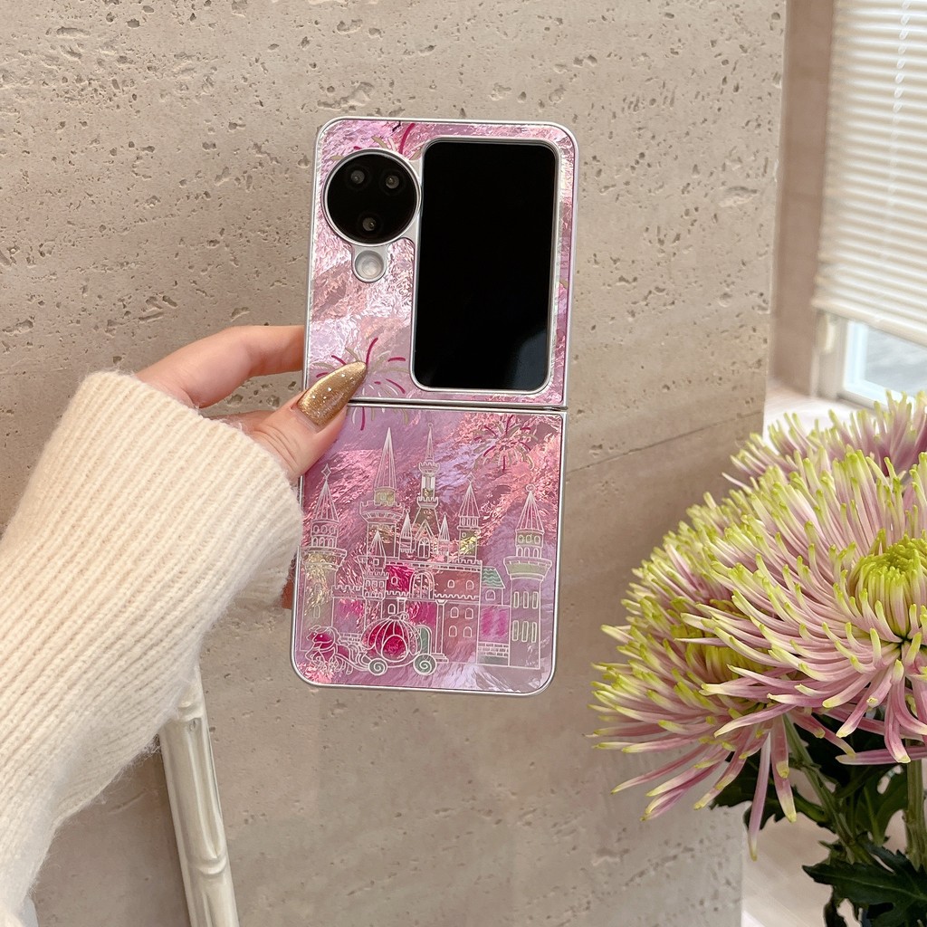 Oppo Find N3 flip 5G ธารน้ําแข็งน่ารักสีชมพูดอกไม้ไฟปราสาทกรณี OPPO Find N2 flip 5G โทรศัพท์ความคิดสร้างสรรค์กรณีปก
