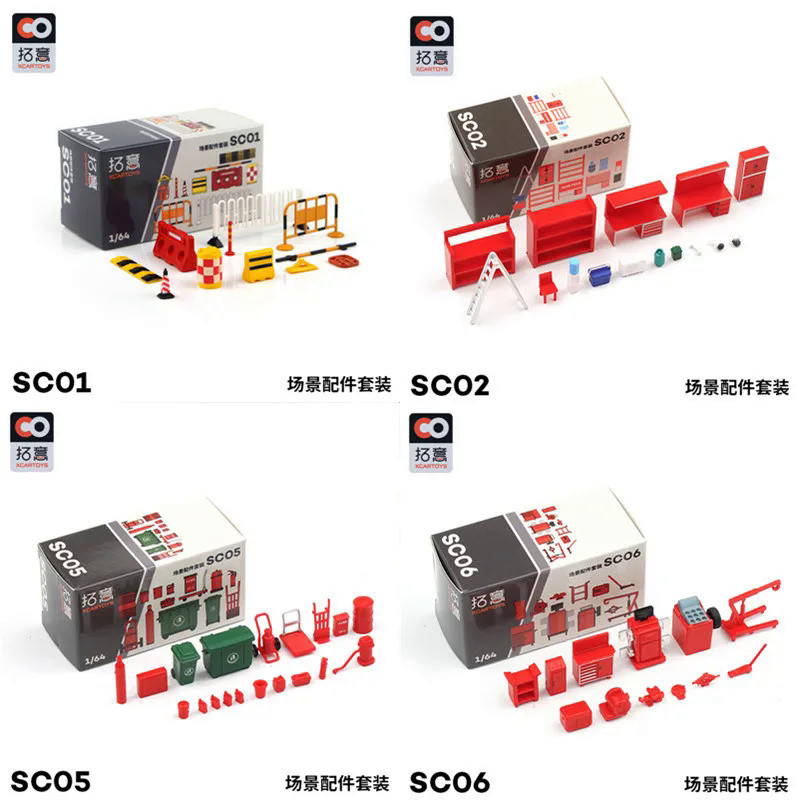 XCARTOYS 1/64 Can Oil Drum Fire Extinguisher Car Maintenance Tools SC05 Garage Tools Accessories Set