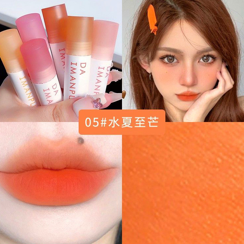 สีส้ม Matte Velvet Liquid ลิปสติก Long Lasting Lip Gloss Tint กันน้ําเซ็กซี่สีแดงสีส้มริมฝีปากแต่งหน้าสําหรับผู้หญิง Lip Glaze