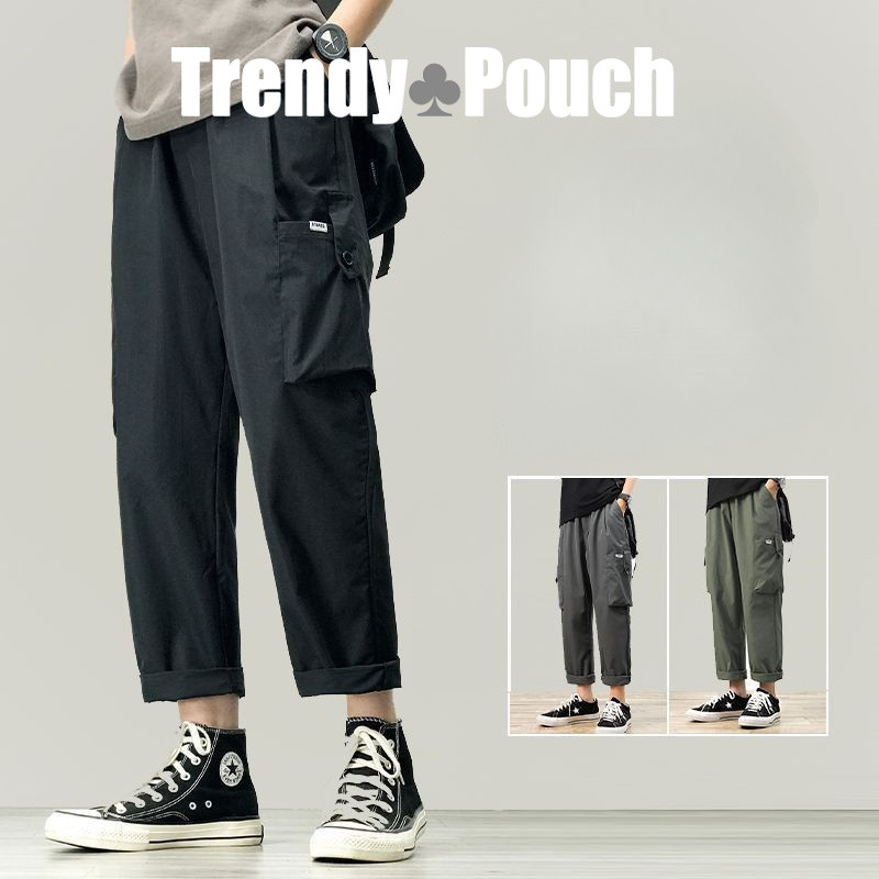 TRENDY POUCH ผู้ชายเกาหลีญี่ปุ่นสบายๆหลวมกางเกงทำงานตรง