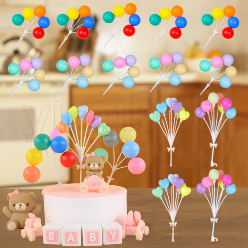 10pset Macaron รูปหัวใจ Ball เค้ก Topper สีชมพู Blue Ball อุปกรณ์ตกแต่งเค้กสําหรับงานแต่งงานวันเกิดตกแต่งเค้ก
