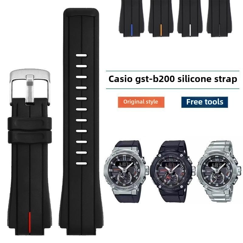 สร้อยข้อมือนาฬิกายางป้องกันการแทงขนาด 16 มม. สําหรับ Casio G-SHOCK 5608 GST-B200 กีฬาและสันทนาการสาย