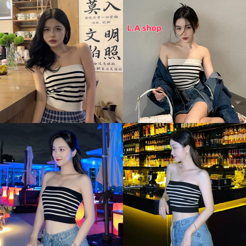 L.A Shop★สไตล์ใหม่★เสื้อเกาะอกไหมพรม ผ้านิ่มลายทางใส่สบายน่ารักเกาหลีมาก "5275"