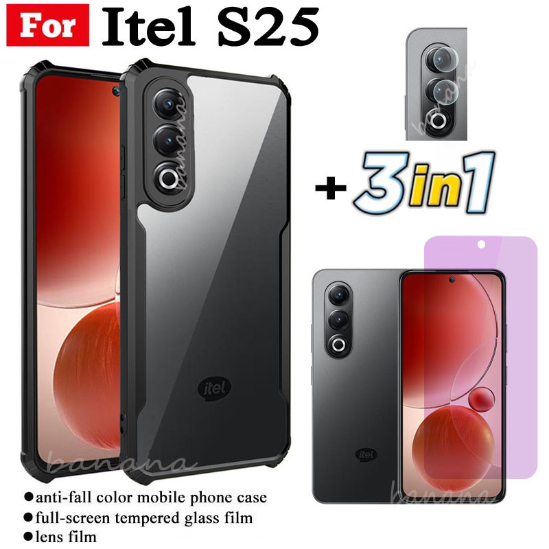 Itel S25 เคสโทรศัพท์กันกระแทกสําหรับ Itel A50 S24 S23 Anti-blue Ray กระจกนิรภัยและฟิล์มเลนส์