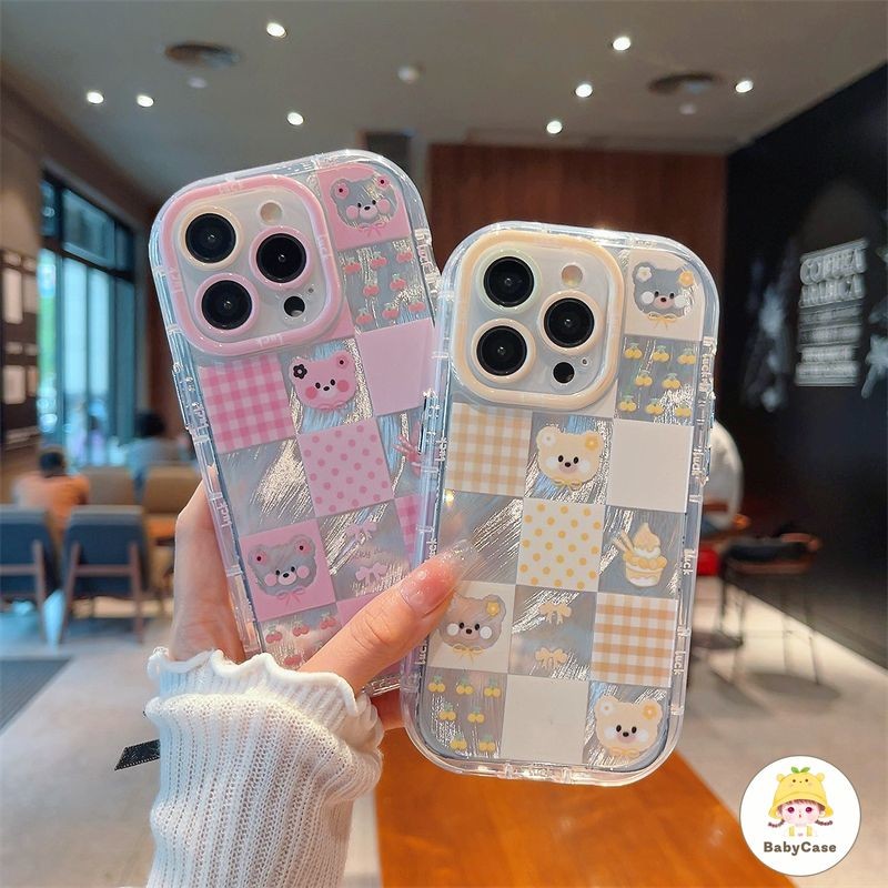 เคสไอโฟน 7Plus สำหรับ iPhone 11 16 15 13 14 12 Pro Max 7 8 16 Plus XR XS X Max มัดหมีน่ารักน่ารักทำขึ้นกระจกปกอ่อน